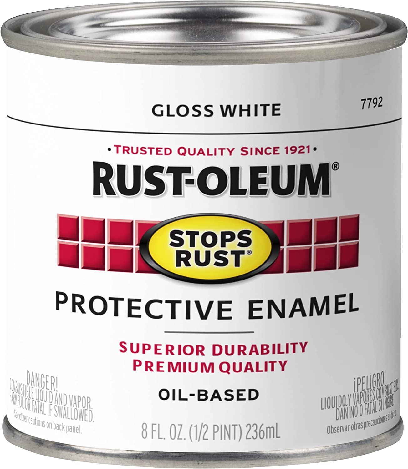 7792730 Stops Rust Brush on Paint, Half Pint, Gloss White (Pack of 1)