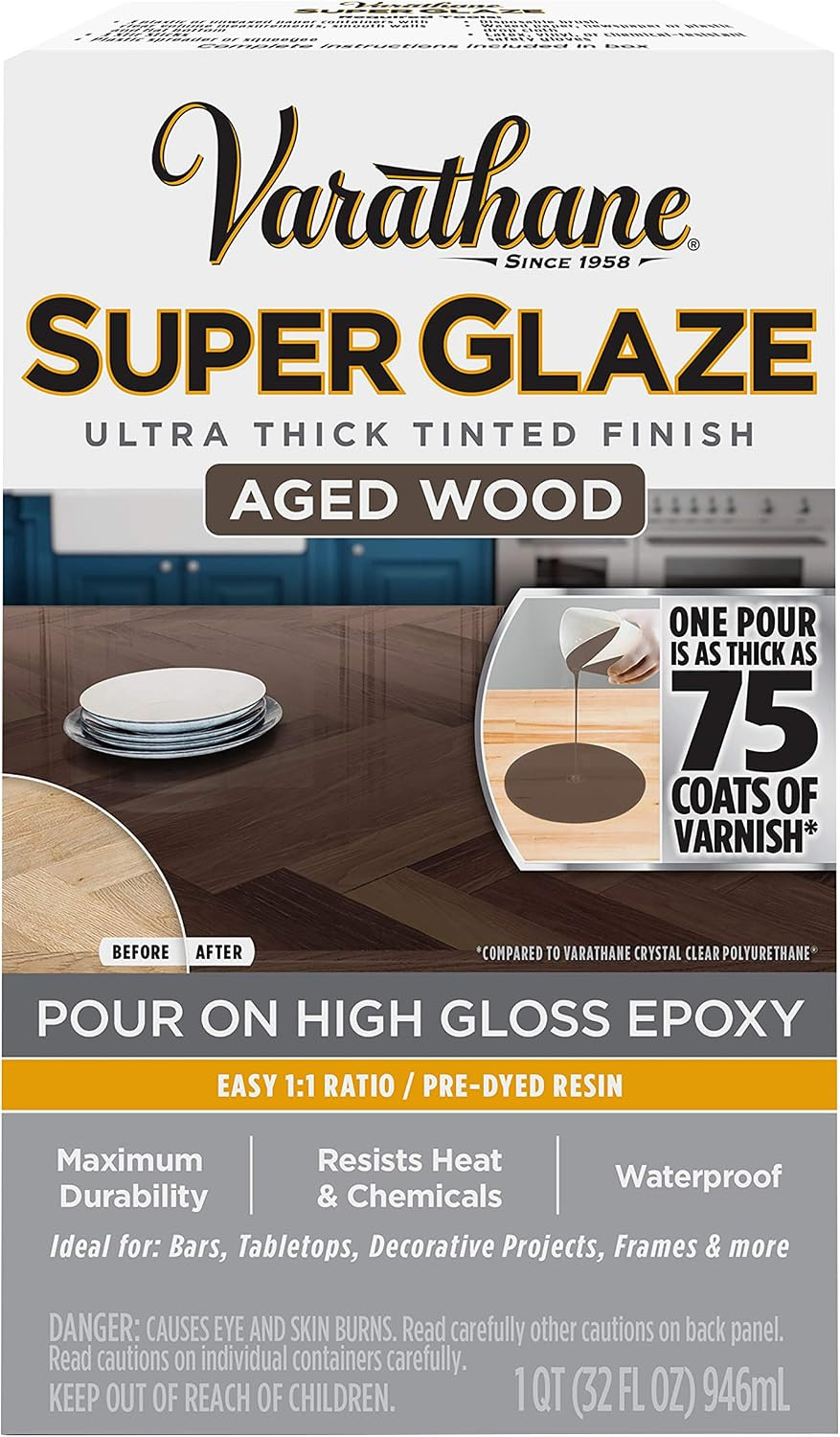 363904 Super Glaze Pour-On High Gloss Epoxy, Quart, Aged Wood
