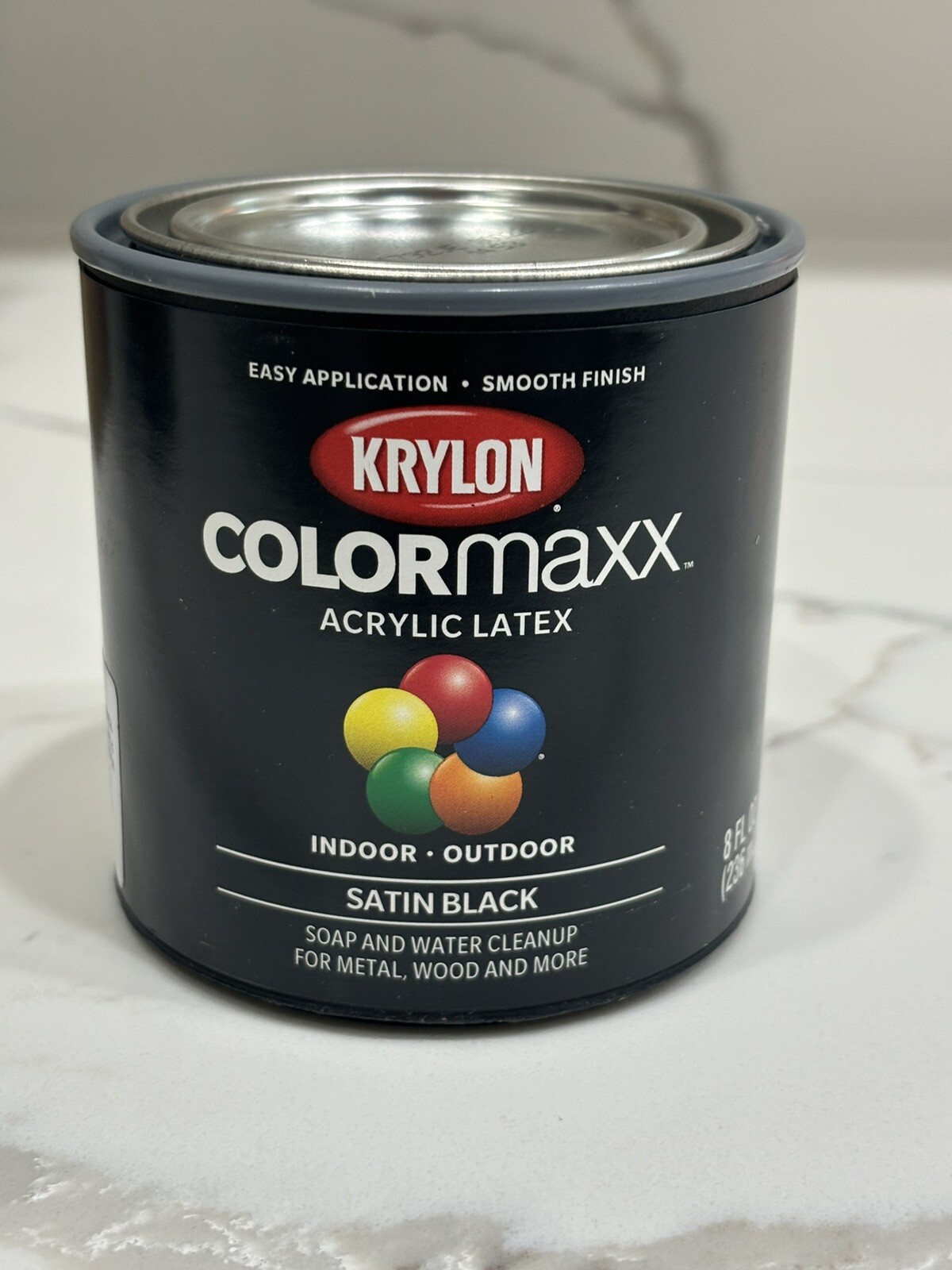 1/2 Pt 8 Oz Krylon Black Colormaxx Paint & Primer, Satin Brush On