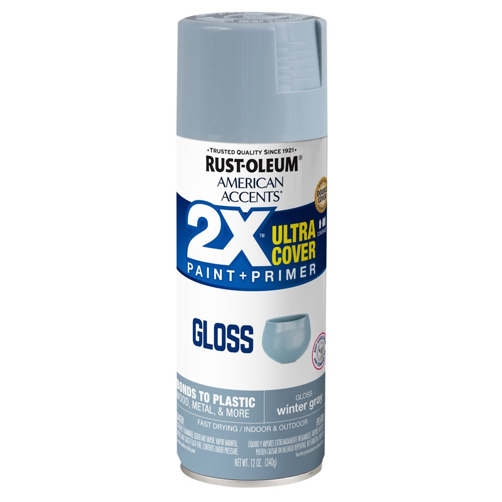 All Surfaces 2X Ultra Cover Protection Gloss Winter Gray Spray Paint&Primer 12Oz