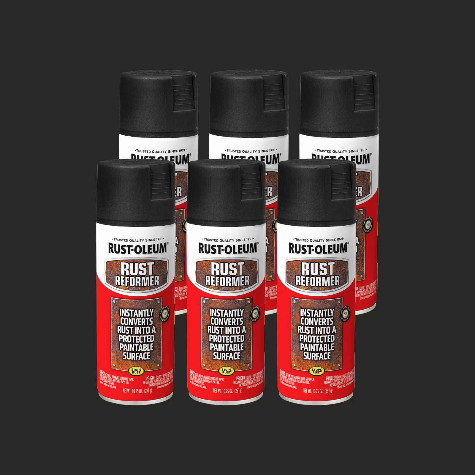 6 Pack,Black,Rust-Oleum Automotive Rust Reformer Flat Spray Paint-248658,10.25oz