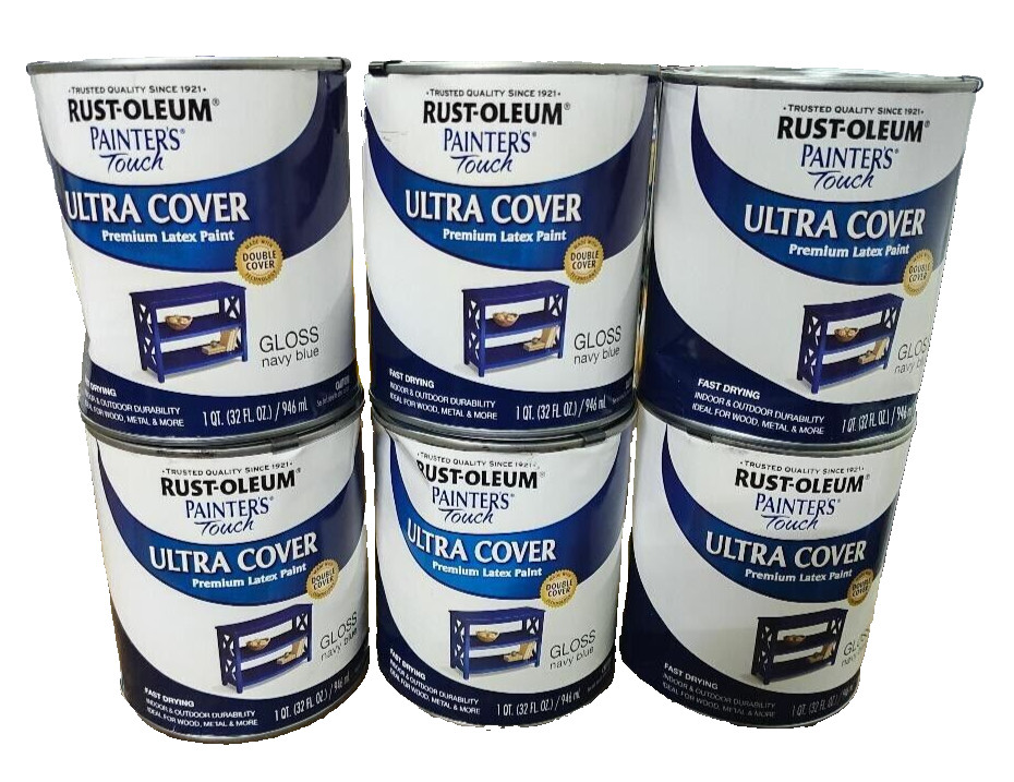 Enamel Paint, Water-Based, Gloss Navy-Blue 1 qt – Rust-Oleum 1922502 (6-Pack)