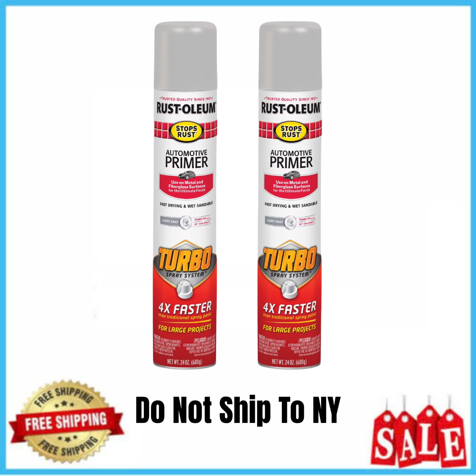 (2 Pack) Rust-Oleum Stops Rust Turbo Auto Primer Light Gray Spray Paint 24 oz