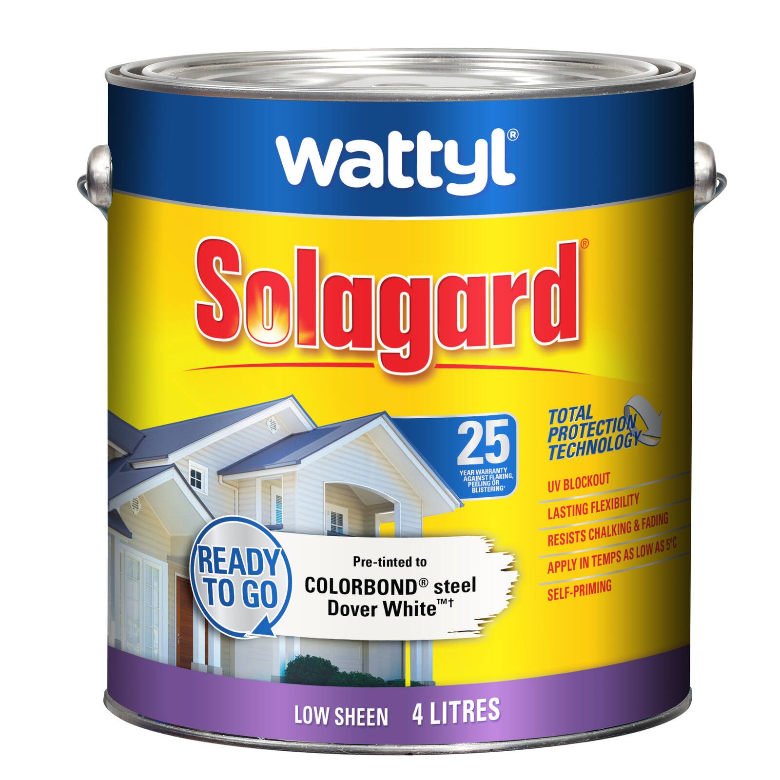 Wattyl 4L Dover White Low Sheen Pre-tinted Solagard Exterior Paint