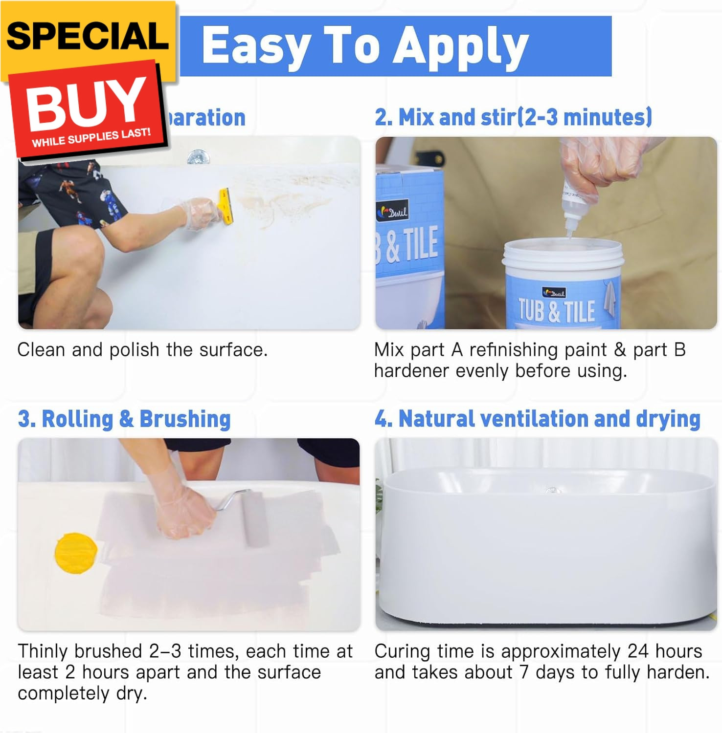 Tub and Tile Paint, Tub and Tile Refinishing Kit with Hardener, Tile Paint and T