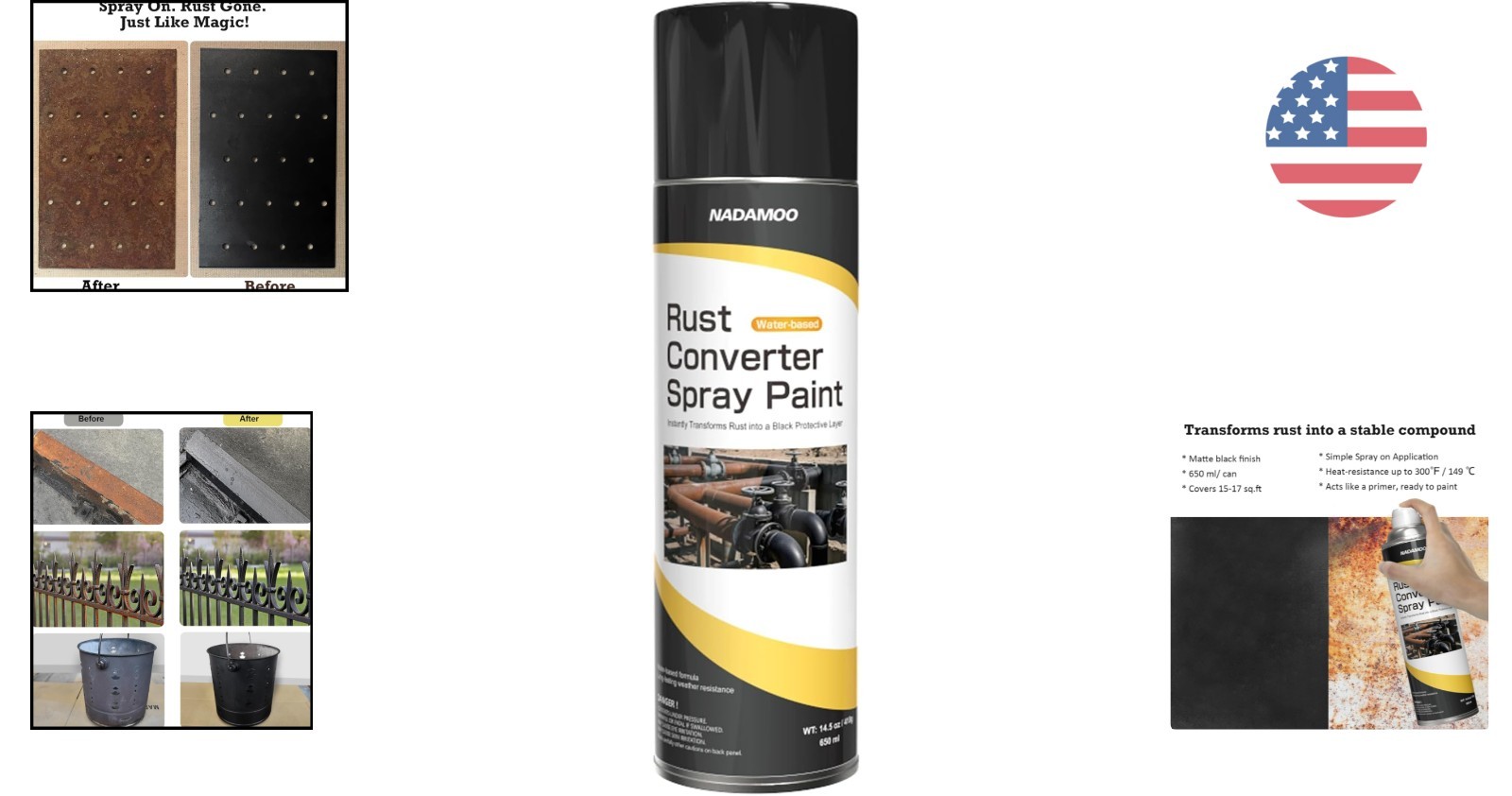 Protective Black Matte Rust Converter Spray Paint – 650ml, 15-17 Sq.ft Coverage