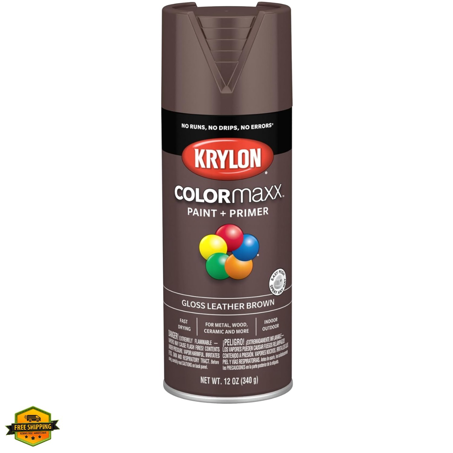 K0007 COLORmaxx Spray Paint and Primer for Indoor/Outdoor Use, Gloss Leather …