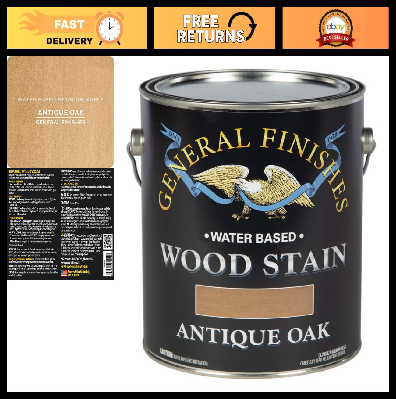 Water-Based Wood Stain 1 Gallon – Antique Oak Finish for Furniture & Crafts