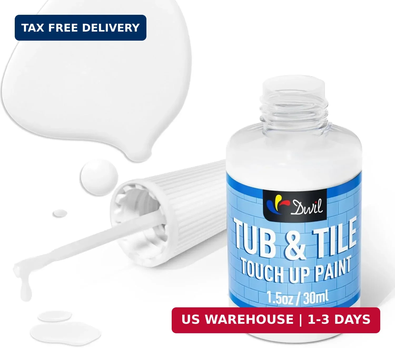 DWIL Tub and Tile Paint, White Touch Up Paint for Porcelain, Scratches, Cracks a