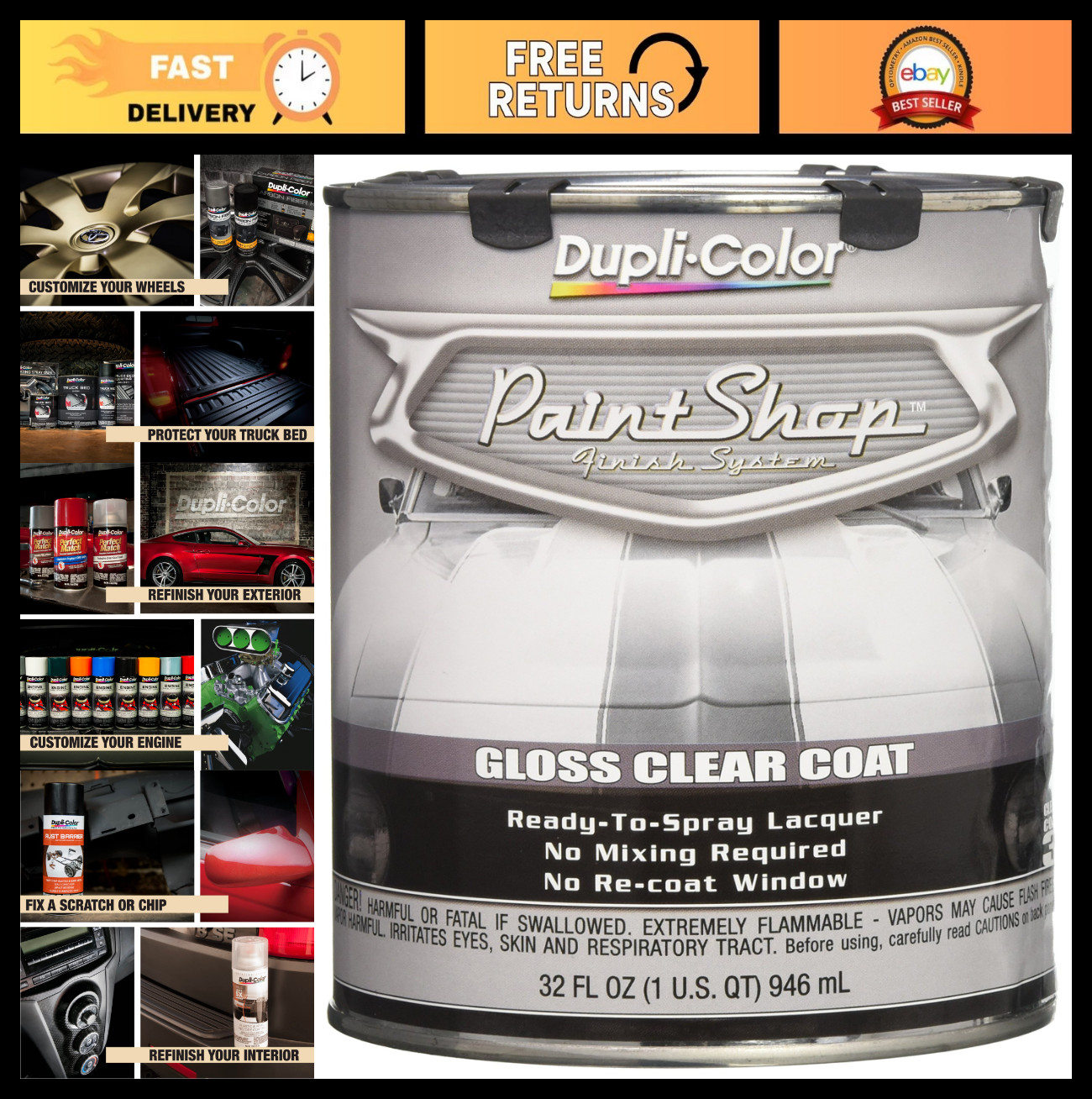 Clear Coat Paint Finish System – 32 oz. Automotive Spray, Glossy Protective Seal