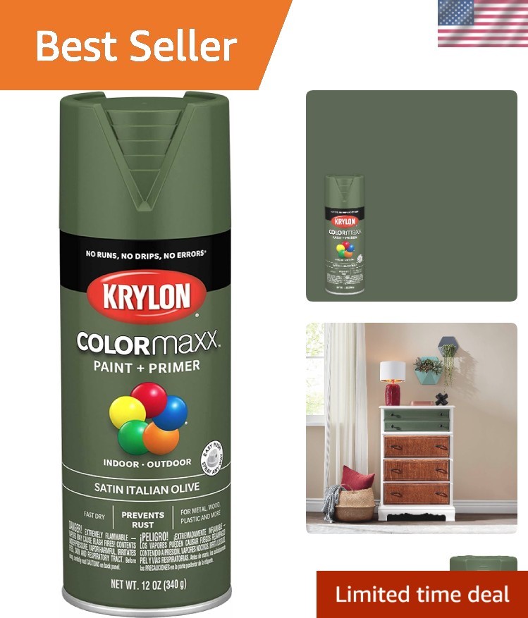 Krylon ColorMaxx 12 Oz. Satin Spray Paint in Italian Olive – Quick Dry & Durable