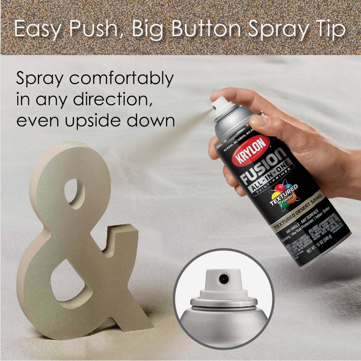 Fusion Primer and Spray Paint, Textured, Desert Sand, 12 oz, Aerosol Can