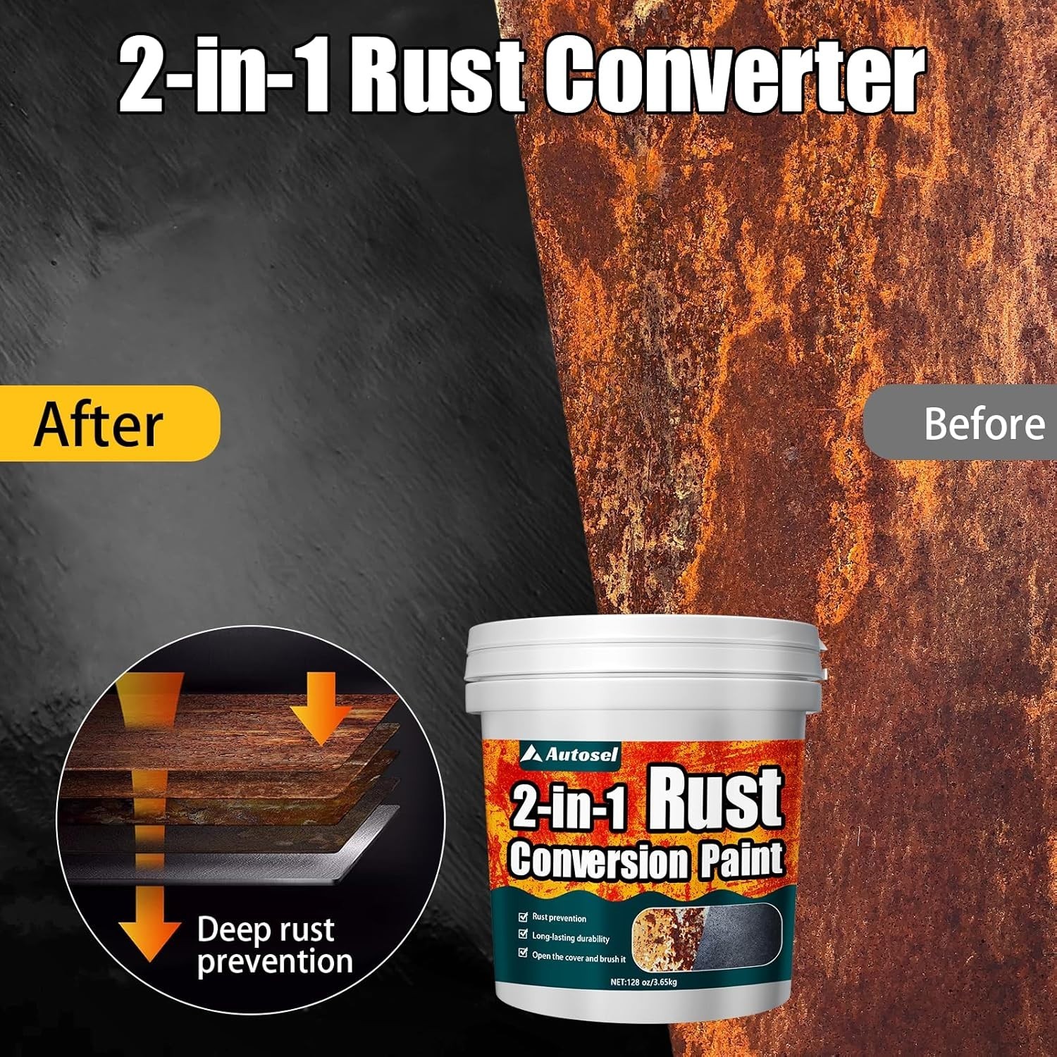 2 in 1 Rust Converter Paint 128oz Black Rust Inhibitor Metal Coating