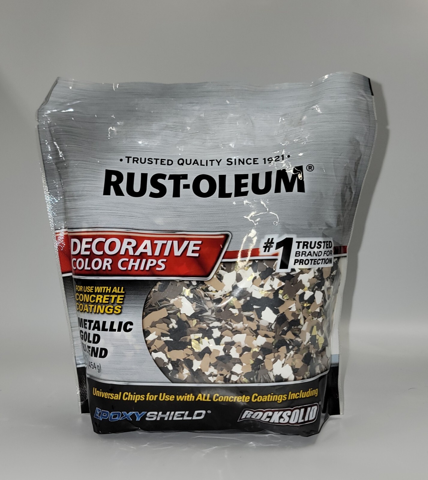 Rust-Oleum Decorative Color Chips, 1 lb, Unopened Bag, NEW, Metallic Gold Blend