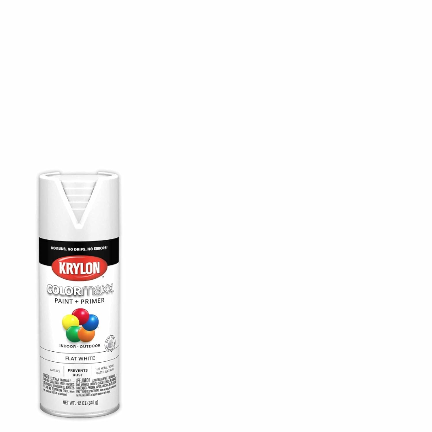 Krylon Colormaxx Flat Spray Paint Primer 12 Oz White for Wood Metal Plastic
