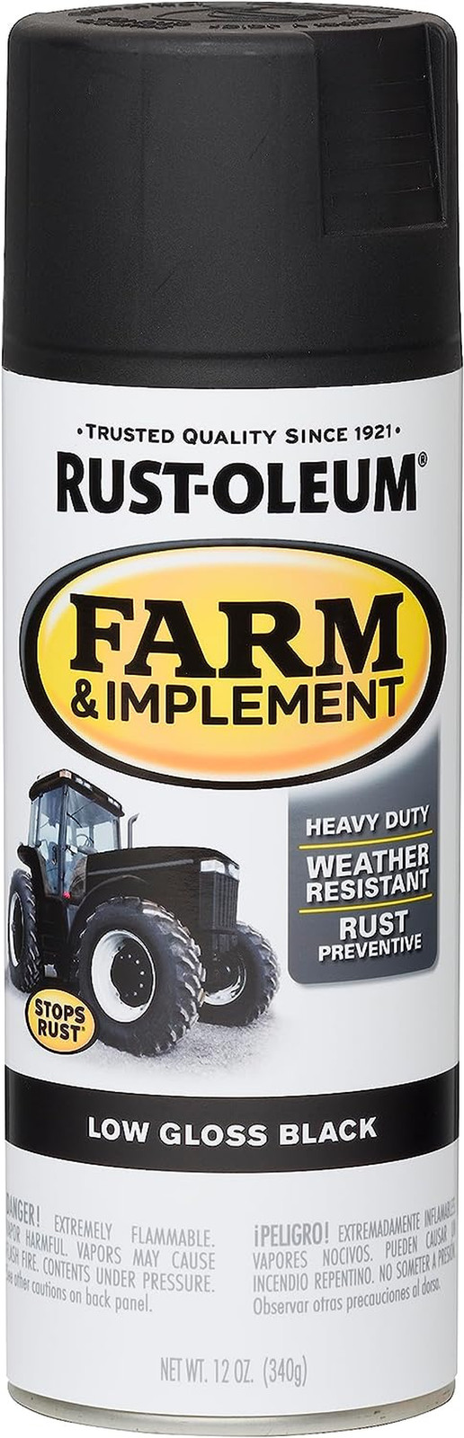 280130 Farm & Implement Spray Paint, 12 Oz, Low Gloss Black, (Pack of 1)