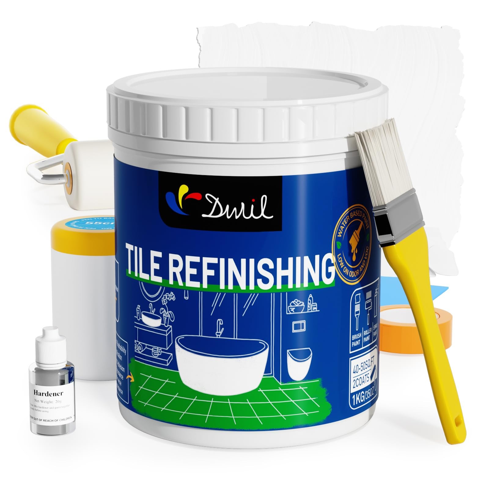 DWIL Tub Paint Tub and Tile Refinishing Kit with Tools White Bathtub Paint Wa…