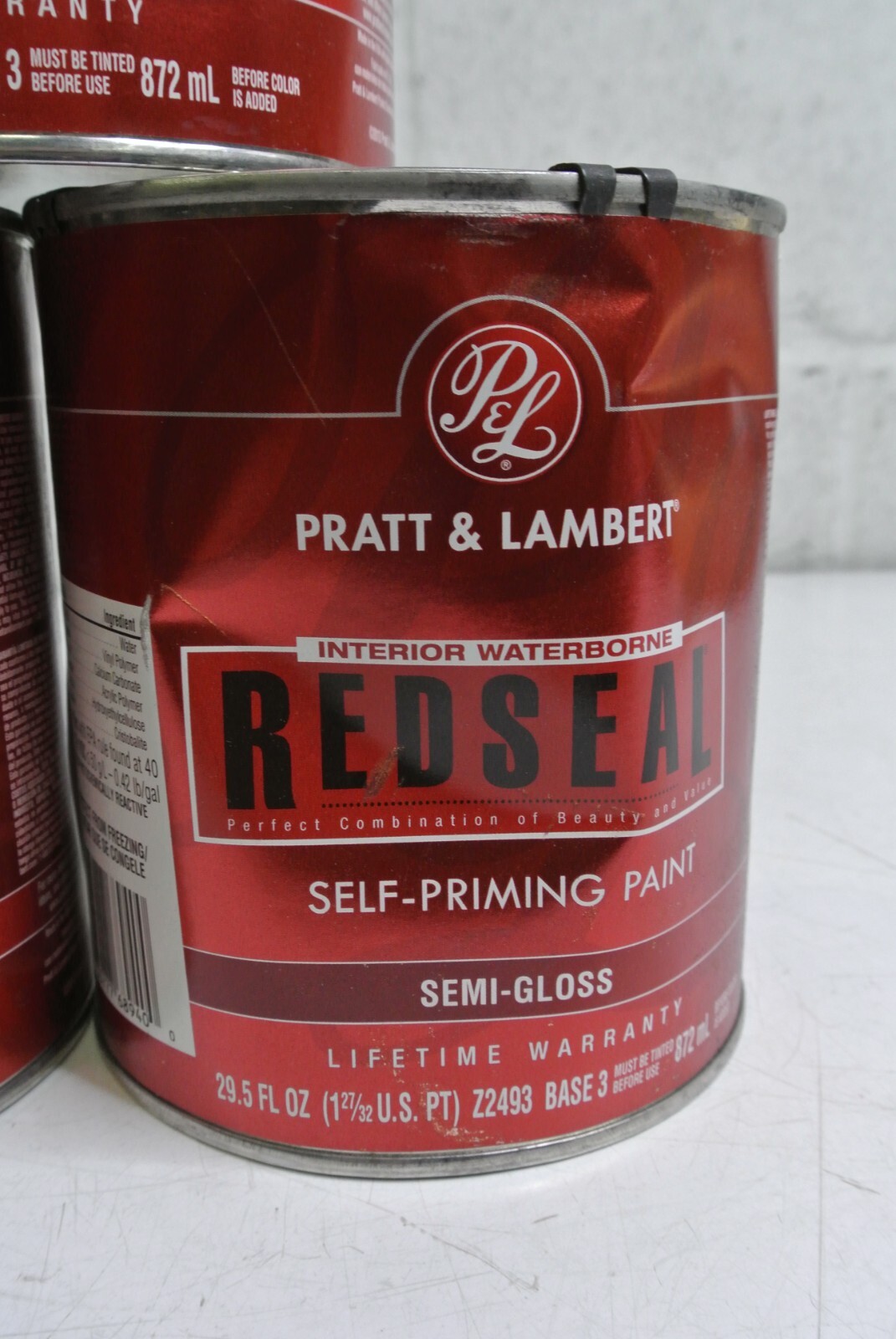 (3) Pratt & Lambert 29.5oz Red Seal White Semi Gloss Interior Self Priming Paint