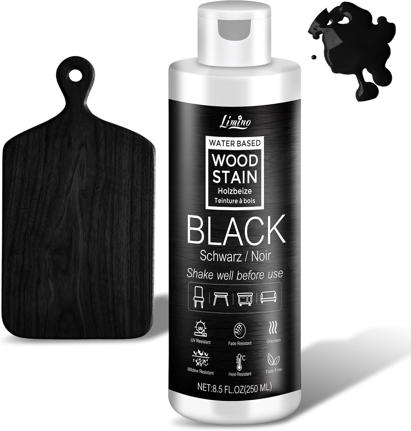 Water Based Wood Stain – Black | Wood Varnish for Indoor ＆ Outdoor Furniture, Wa