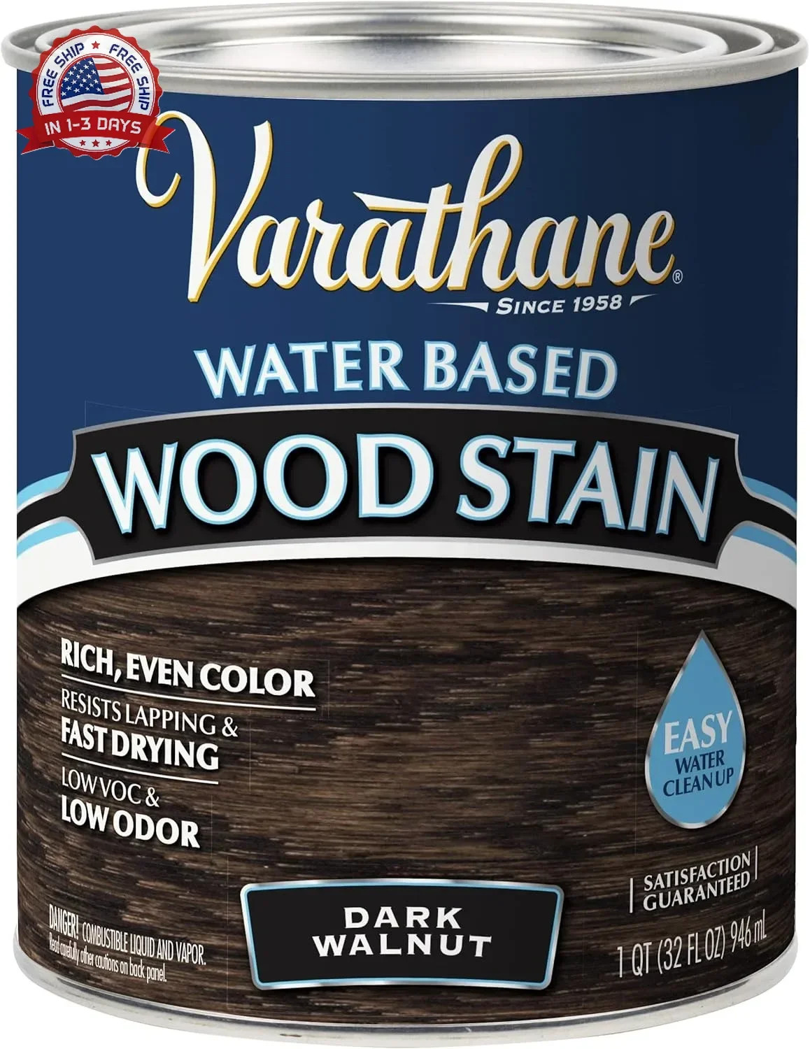 Varathane 381119 Water Based Wood Stain, Quart, Dark Walnut
