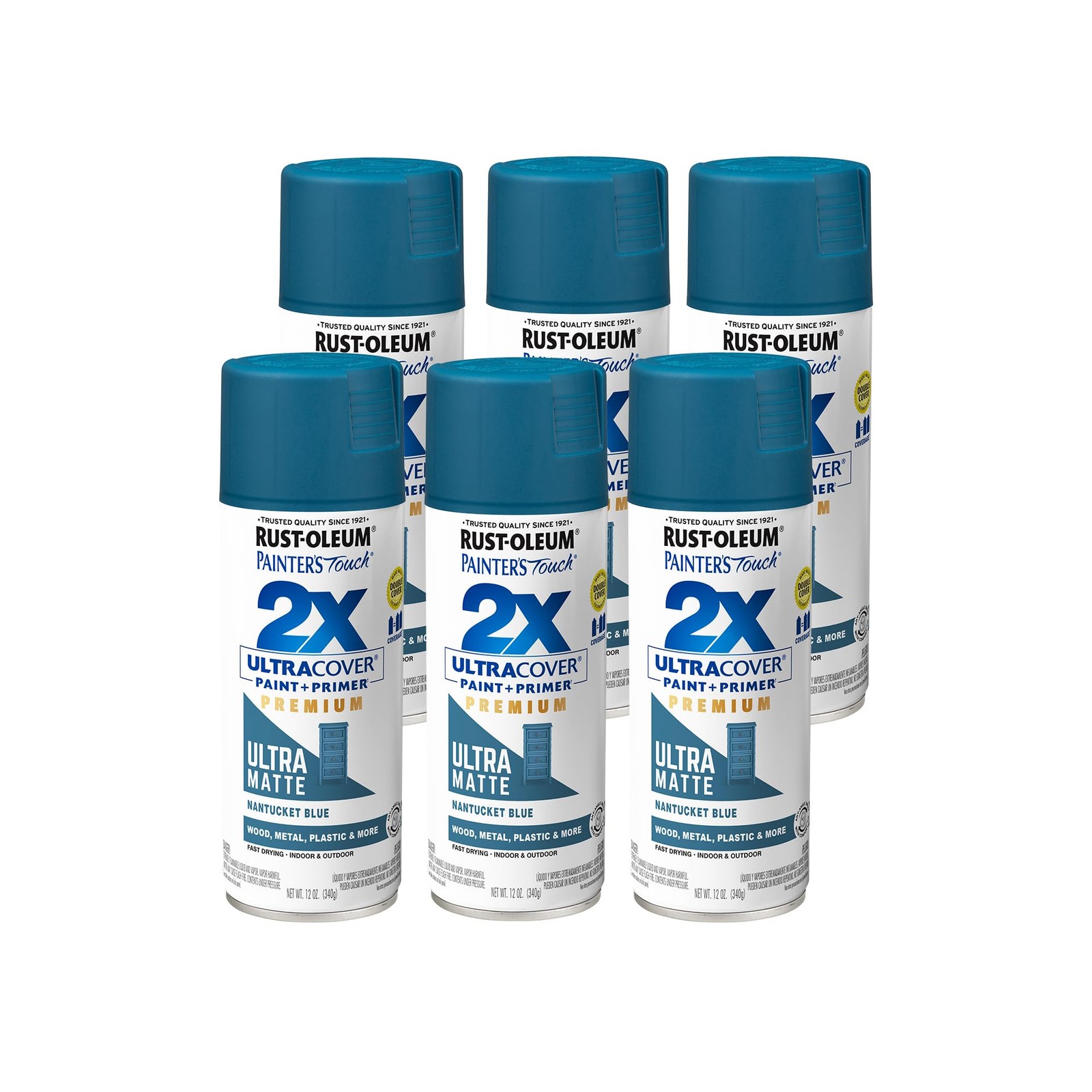 12 Ounce Pack of 6 Ultra Matte Nantucket Blue Spray Paint for Home Improvement
