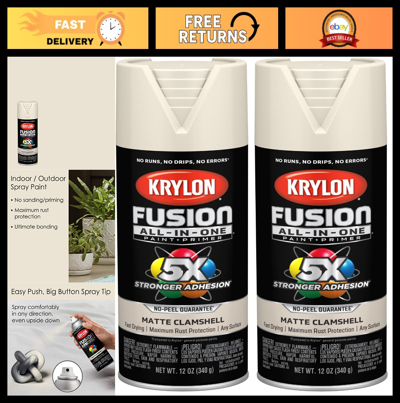 All-In-One Spray Paint for Indoor/Outdoor Use, Matte Off-White, 2-Pack