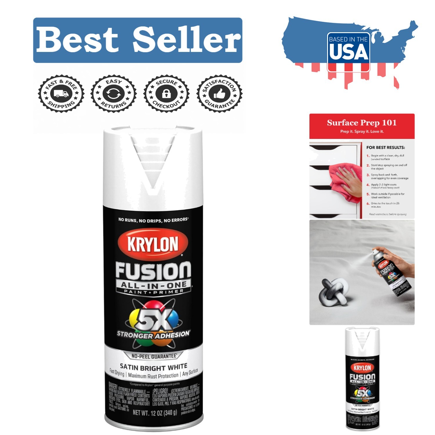 Fusion 12 oz Fast-Drying Adhesive Spray Paint – Rust Resistant Bright White
