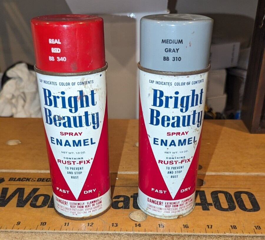 Vintage Bright Beauty SPRAY PAINT ENAMEL BB 340 Real Red BB 310 Medium Gray