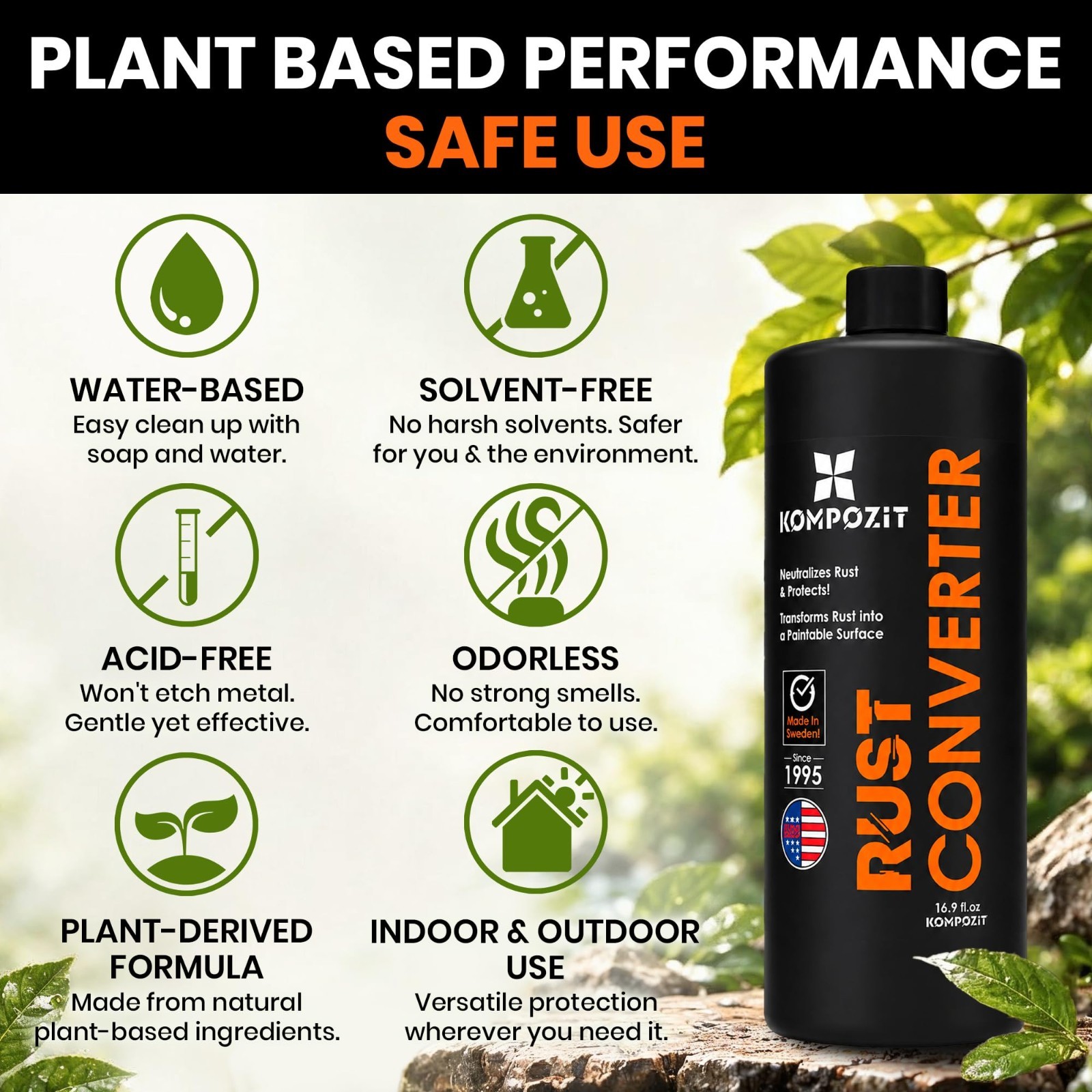 Rust Converter for Metal – Plant-Based Rust Reformer & Neutralizer, Odorless, 1