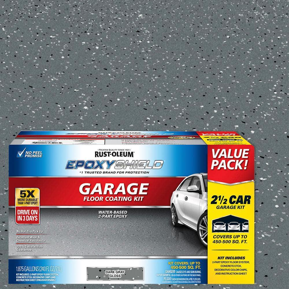 Garage Epoxy Shield Floor Kit 240 oz. Dark Gray Gloss 2.5-Car Waterproof Sealant