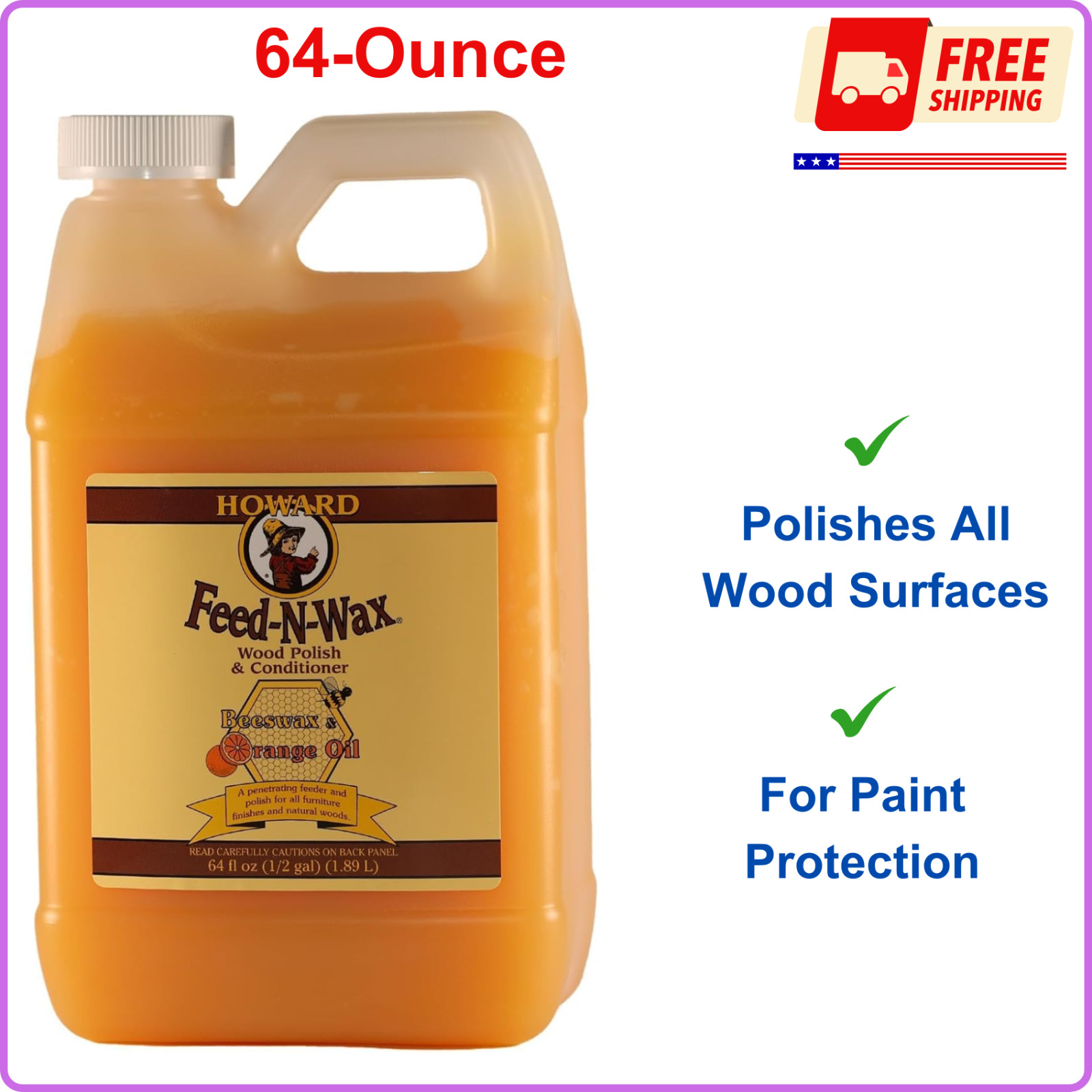 Howard Feed-N-Wax Wood Polish And Conditioner, 64-Oz For Antiques, Dining Tables
