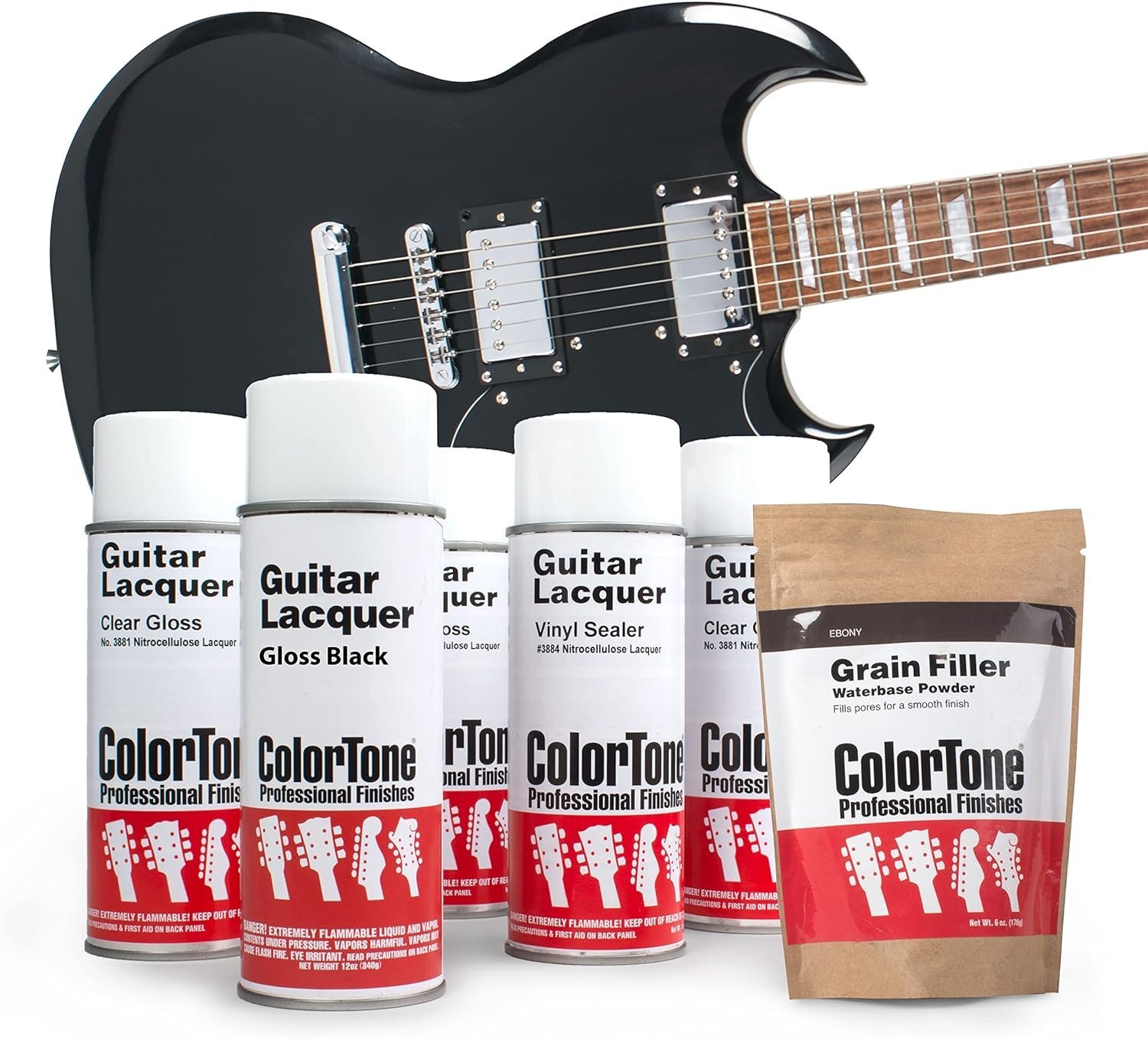 ColorTone Aerosol Finishing Set for Black Gloss, For Guitars and other…