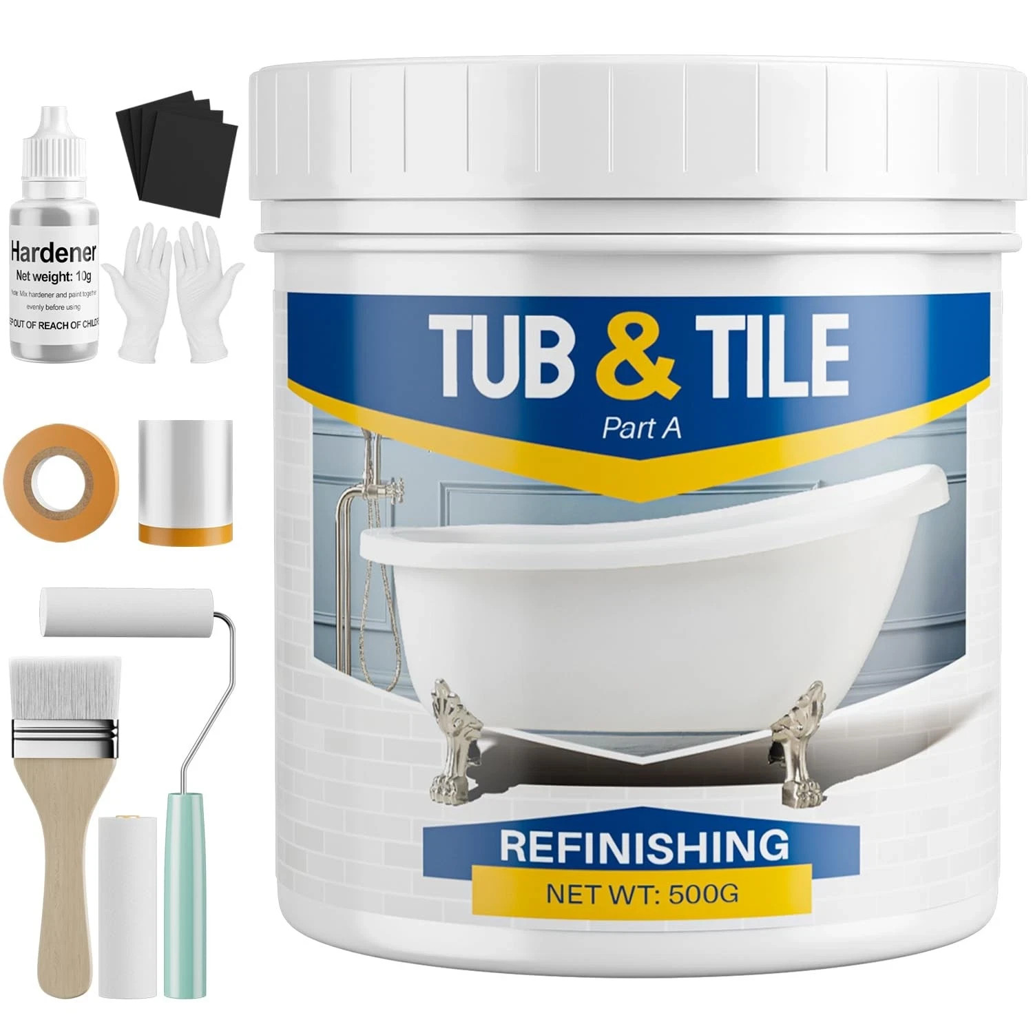 Tub and Tile Paint Refinishing Kit, 17.6oz Bathtub Refinishing Kit White with…