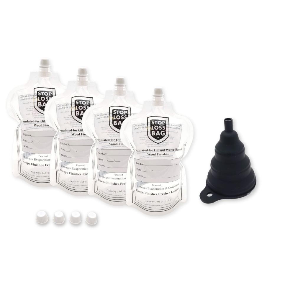 StopLossBags Starter Set with 4 Bags, Collapsible Funnel and 4 Extra Caps