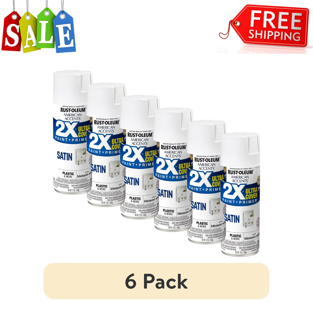 Rust-Oleum American Accents 2X Satin Blossom White Spray Paint, 12 oz (6 Pack)