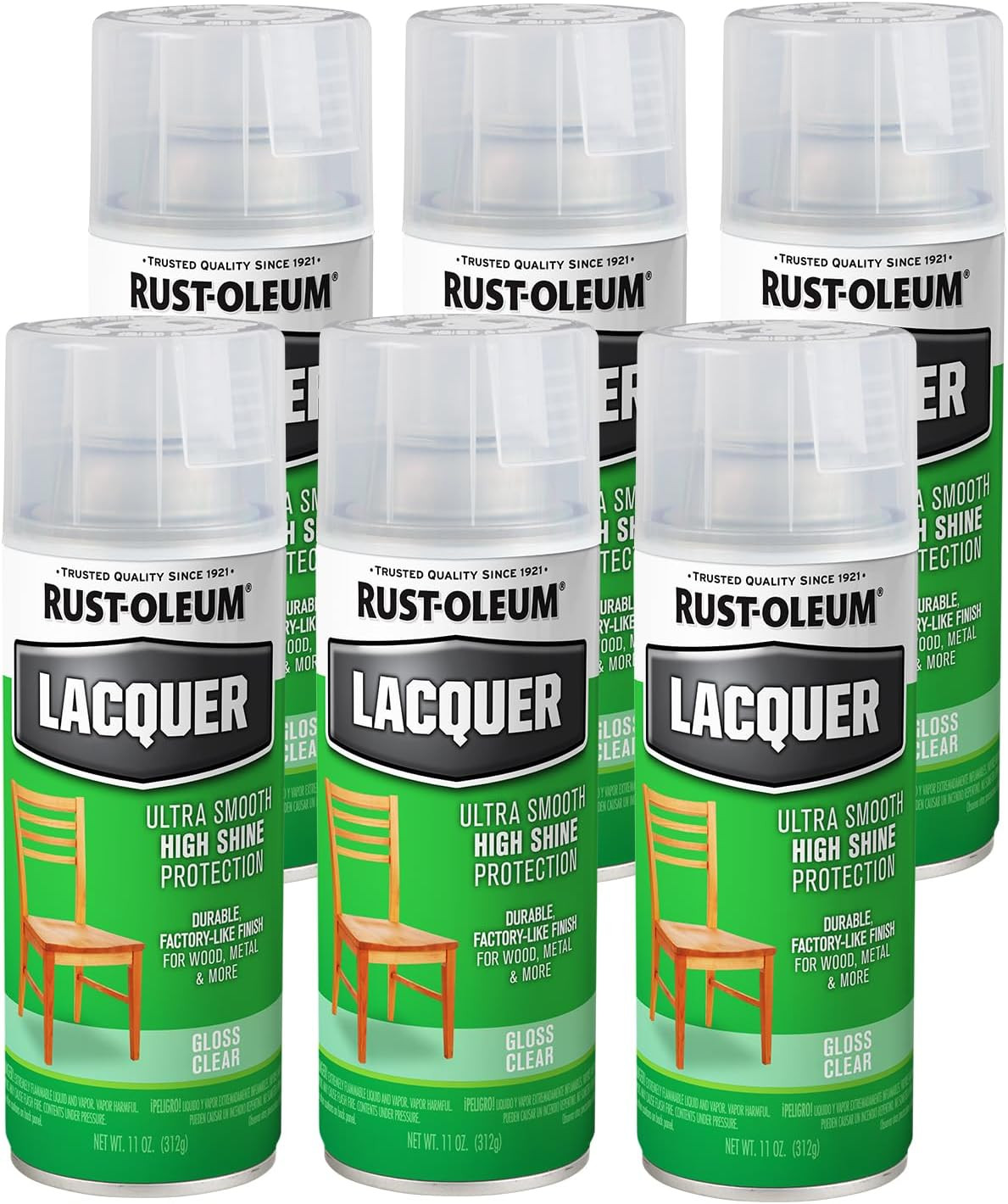 1906830-6PK Lacquer Spray Paint, 11 Oz, Gloss Clear, 6 Pack