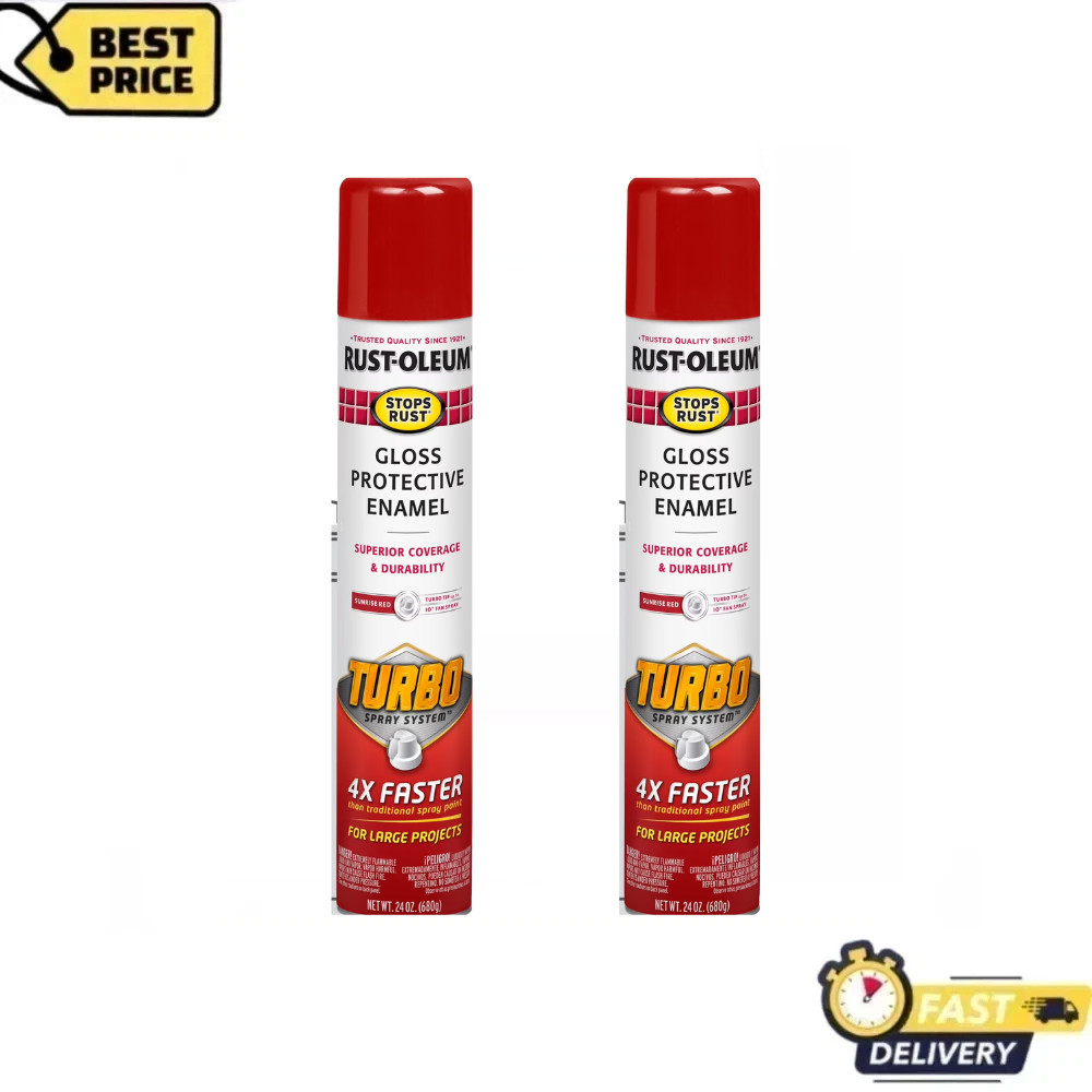 2 Pack Rust-Oleum Stops Rust Turbo Spray Paint, Sunrise Red Gloss Enamel, 24 oz