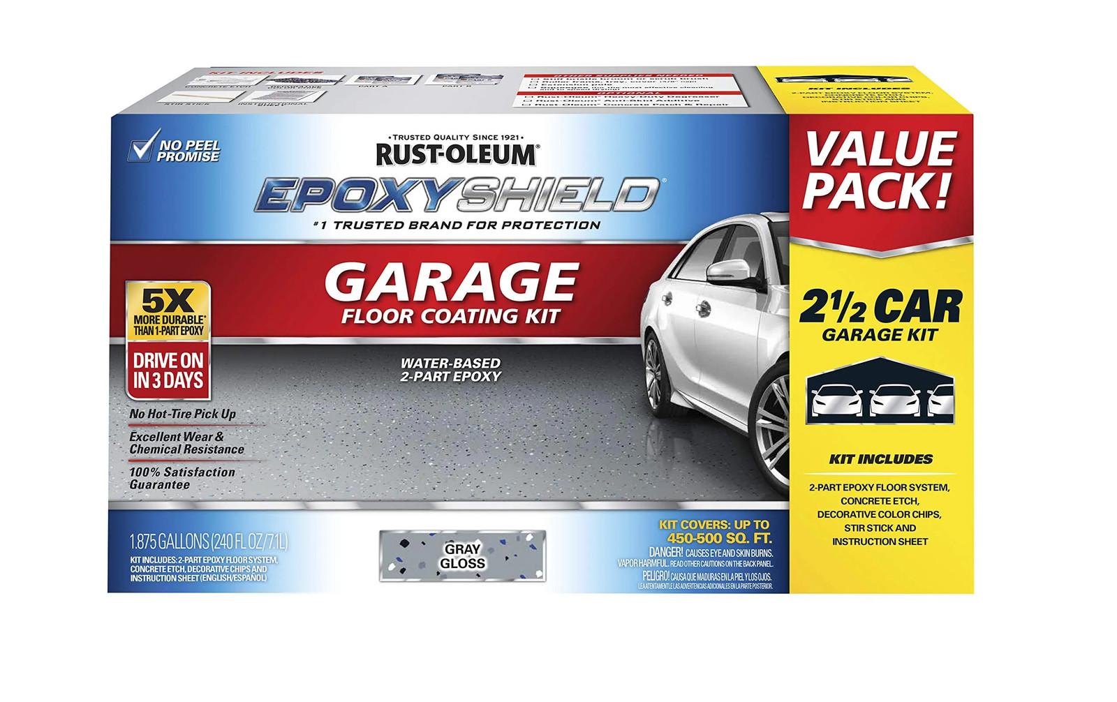 Rust-Oleum 365186 EPOXYSHIELD Garage Floor Coating Kit 2.5 Car Gloss Dark Gray