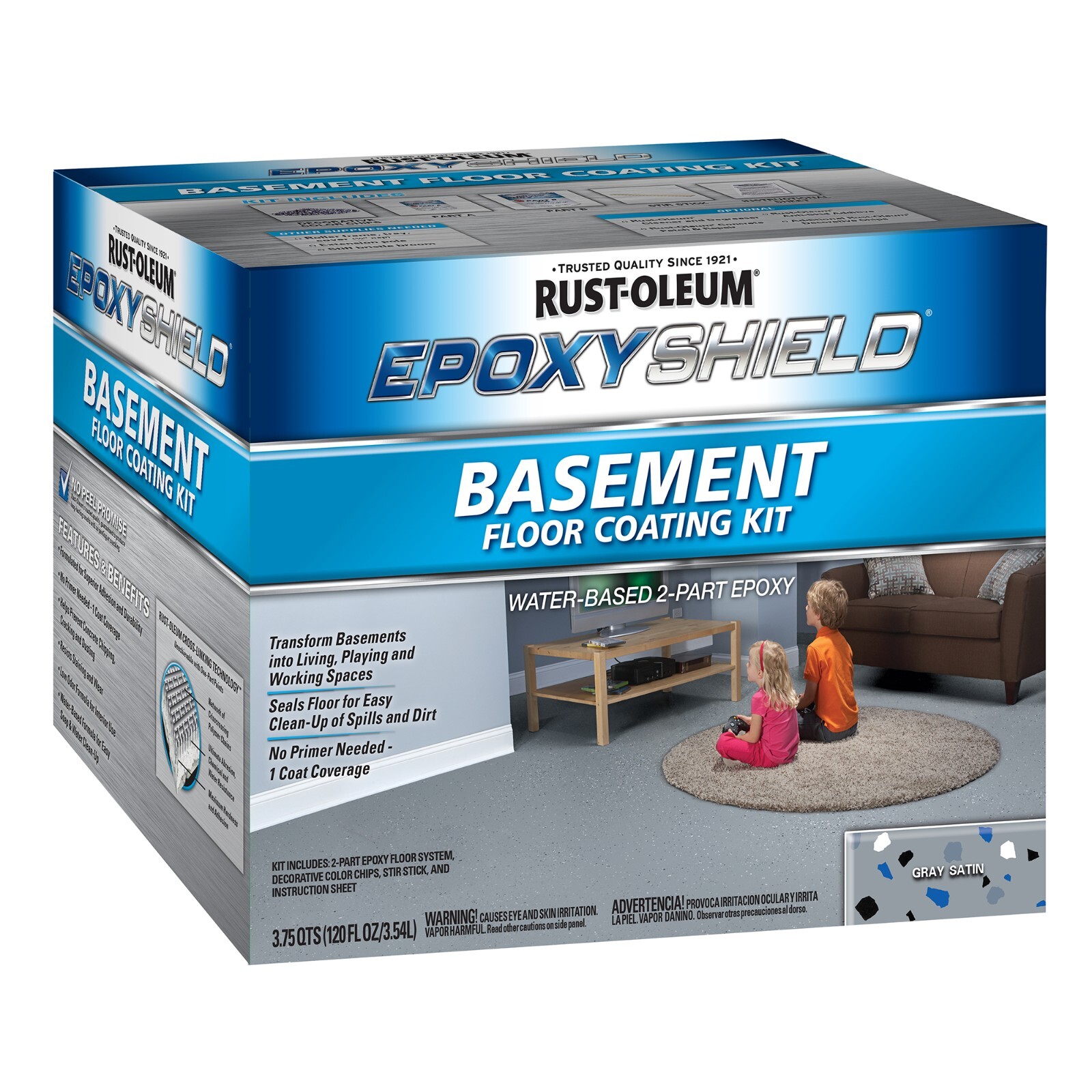 Rust-Oleum 391282 EpoxyShield Basement Floor Coating Kit Gray Satin