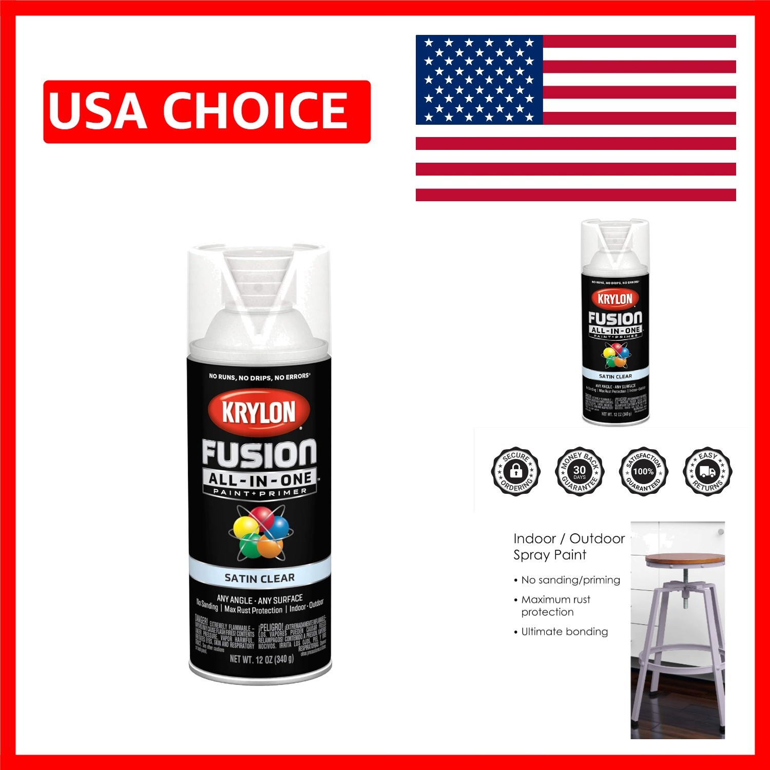 Krylon Fusion Clear Spray Paint – Indoor/Outdoor Projects, Rust Resistant Finish