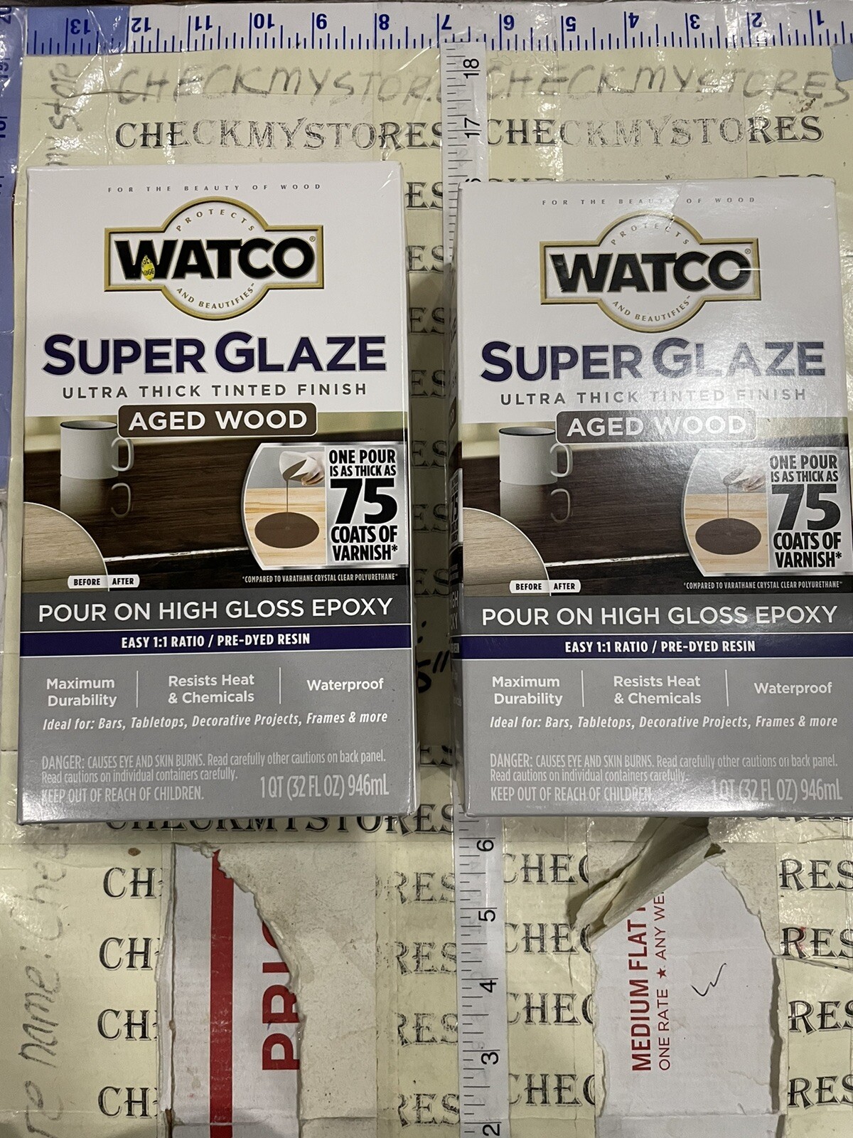 2X Rust-Oleum Watco Super Glaze Pour On High Gloss Epoxy 1 Quart Aged Wood New