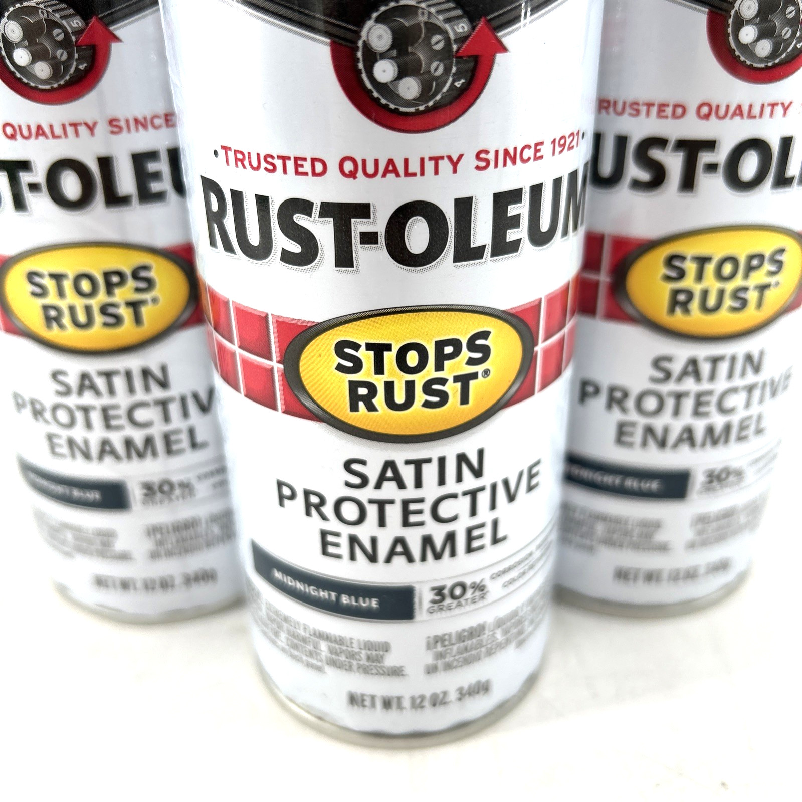 Rust-Oleum Satin Protective Enamel Spray Paint 12 oz Lot Of 3 Midnight Blue