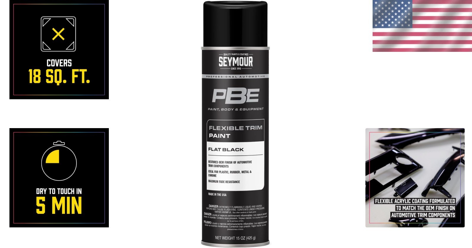 Professional-Grade 15 oz Flat Black Flexible Trim Spray Paint for Bumpers