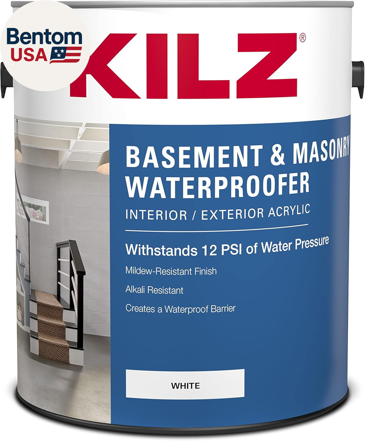 Basement and Masonry Waterproofing Paint, Interior/Exterior, White, 1 Gallon