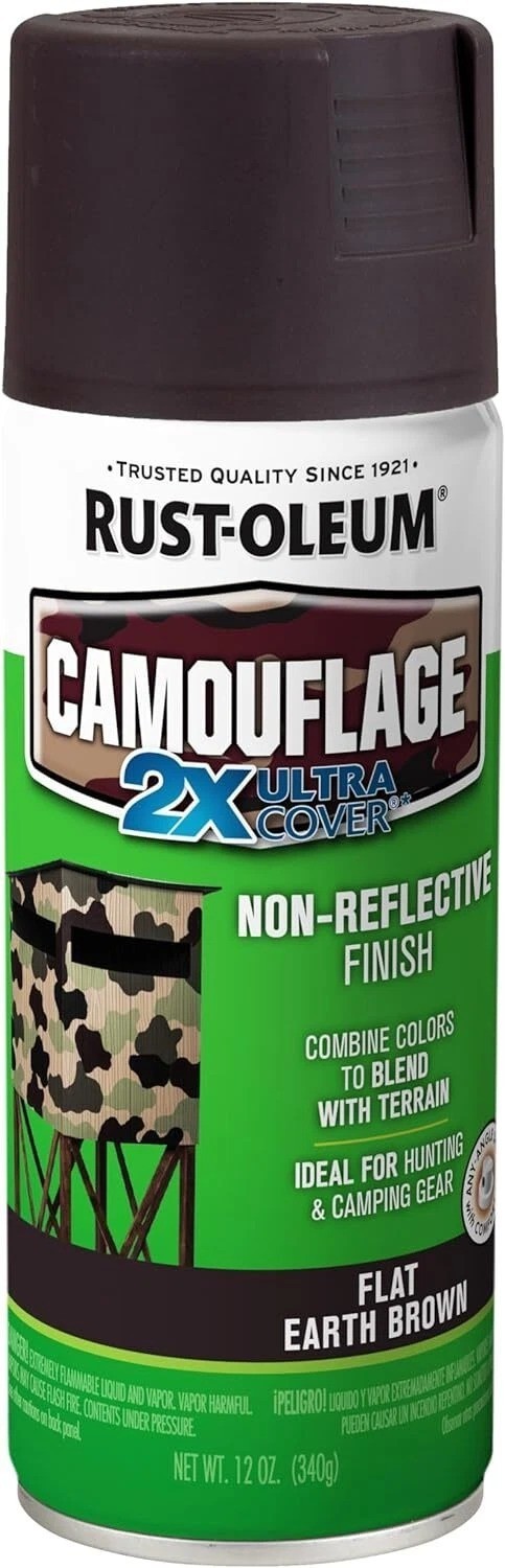 Rust-Oleum Camouflage 2X Ultra Cover Paint 12 Oz, Earth Brown, Khaki, Army Green
