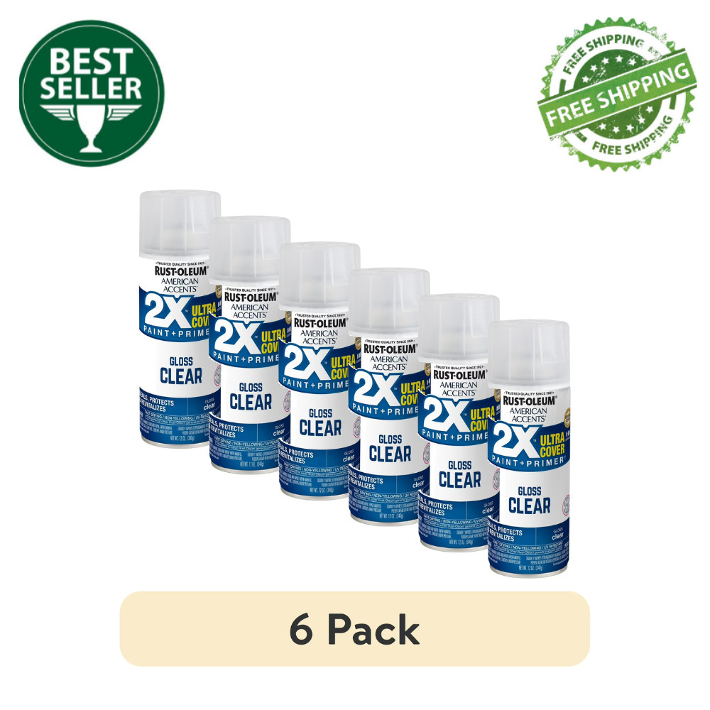 6 Pack Rust-Oleum American Accents 2X Ultra Cover Gloss Clear Spray Paint, 12 oz