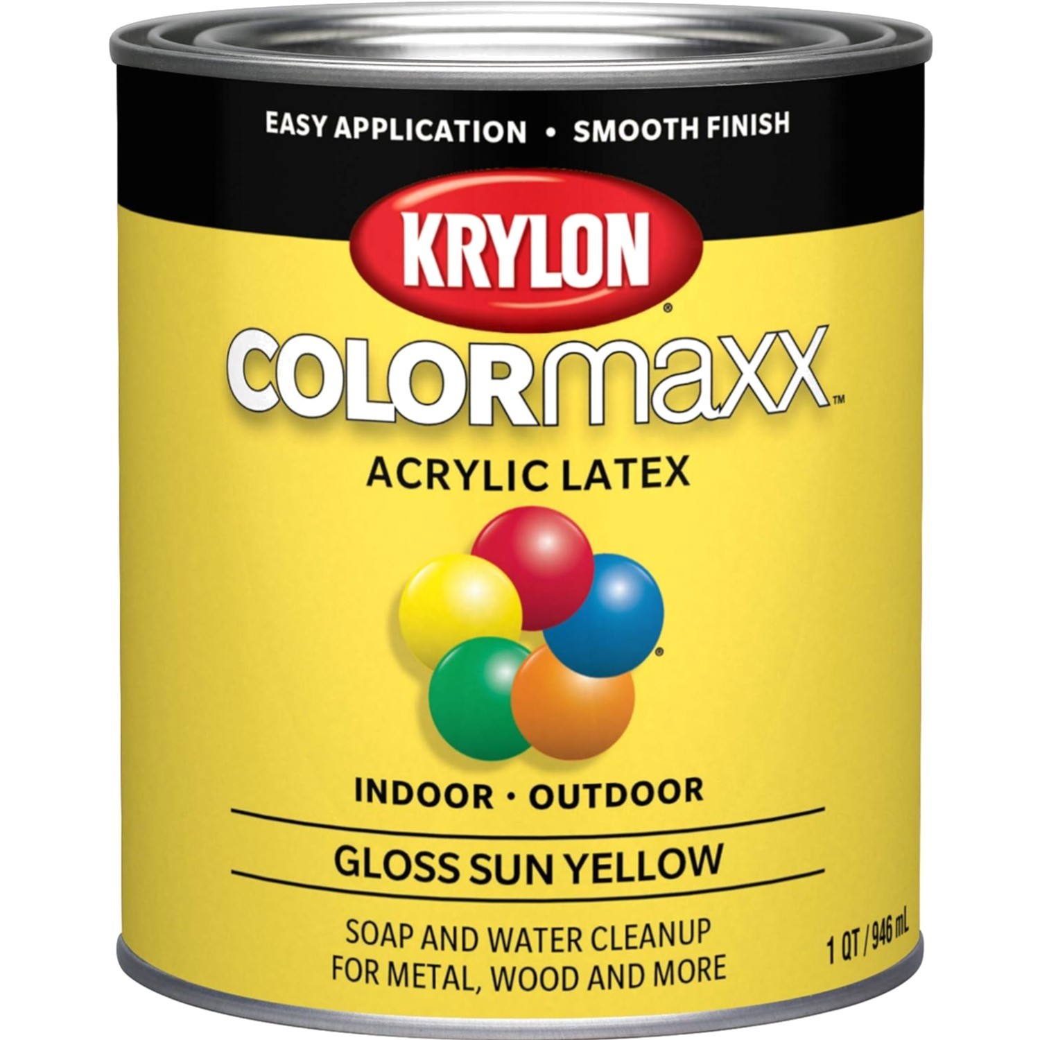 ColorMaxx Gloss Interior/Exterior Acrylic Latex Paint, Sun Yellow, 1 Qt. – 1 …