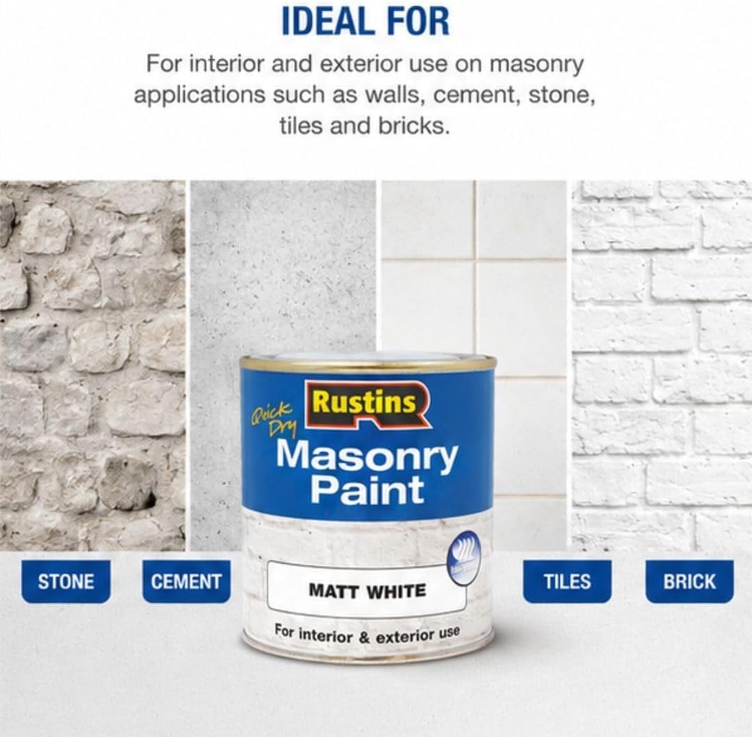 Rustin’s Quick Dry Matte White Masonry Paint 500ml – Effortless Application