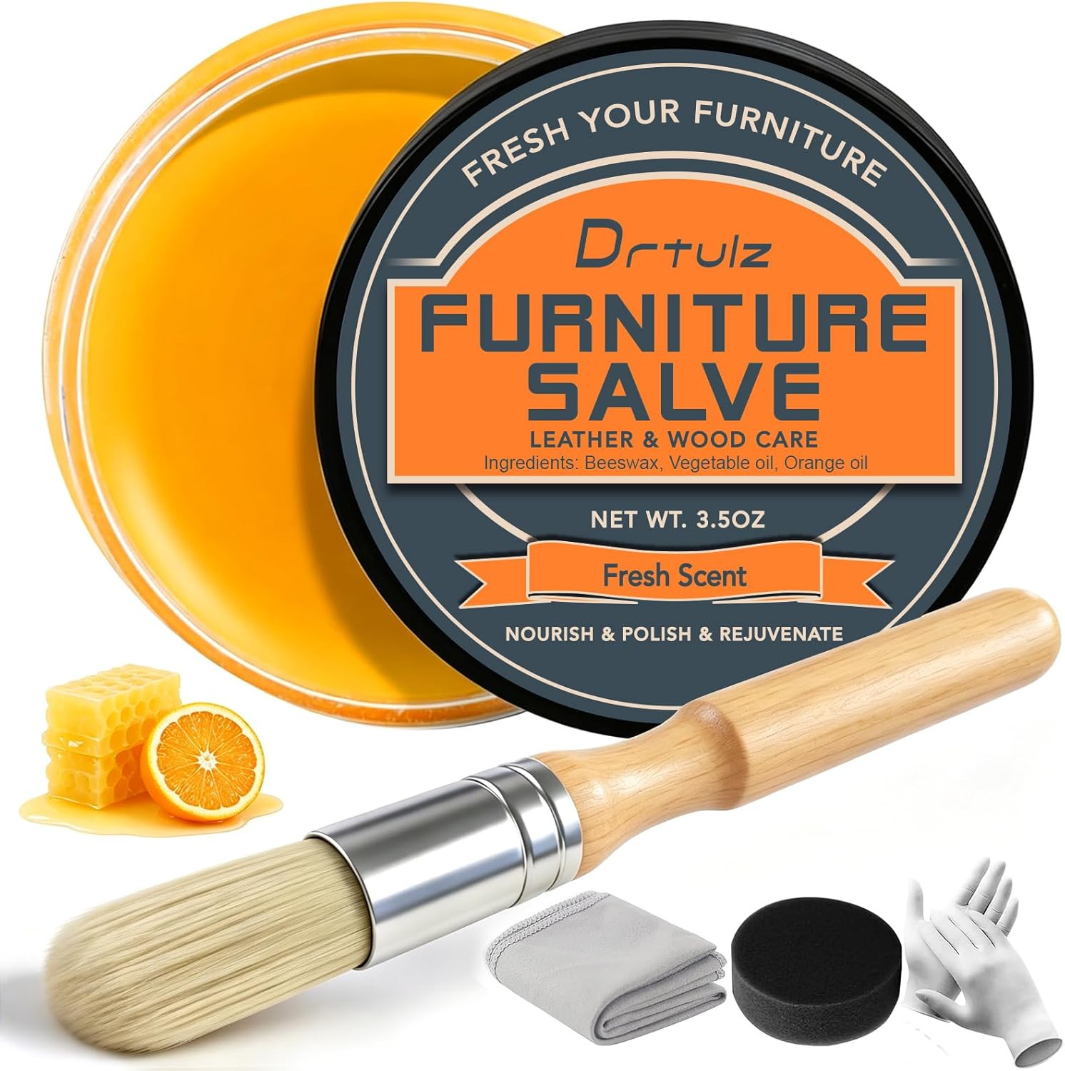 Furniture Salve with Beeswax & Orange Oil for Leather, Wood, Vinyl – 3-In-1