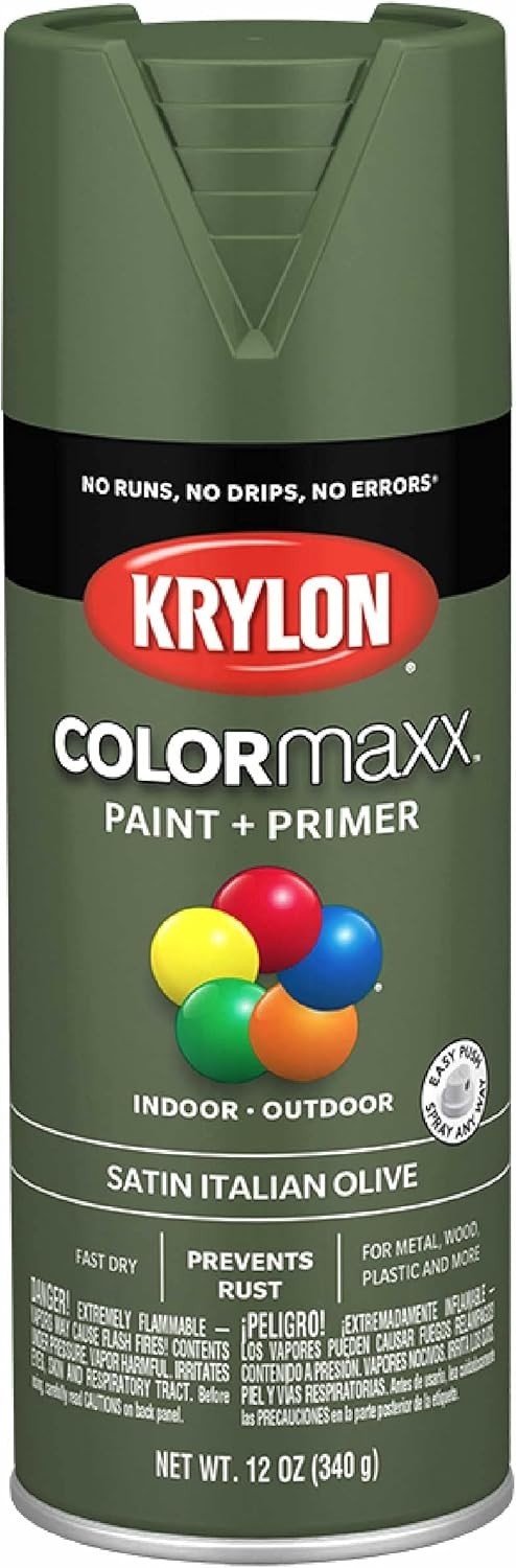 K0007 COLORmaxx Spray & Primer: 12 Oz Satin Olive Green for Easy DIY Projects